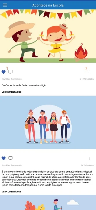 Tela Acontece na Escola, com publicações da escola