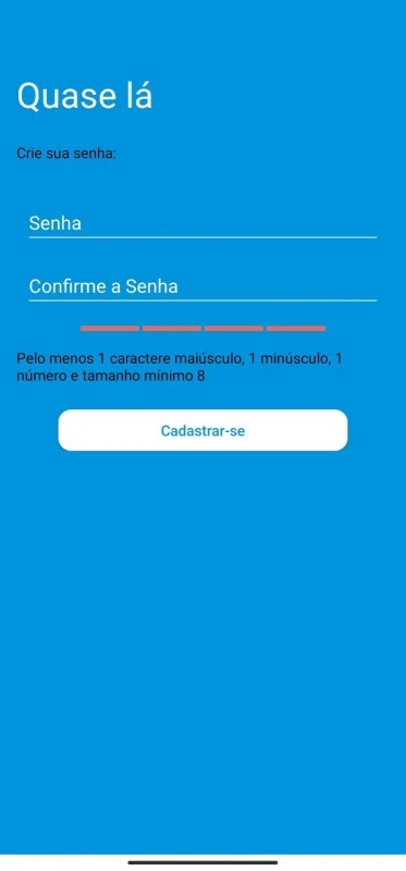 Tela de criação da senha de acesso