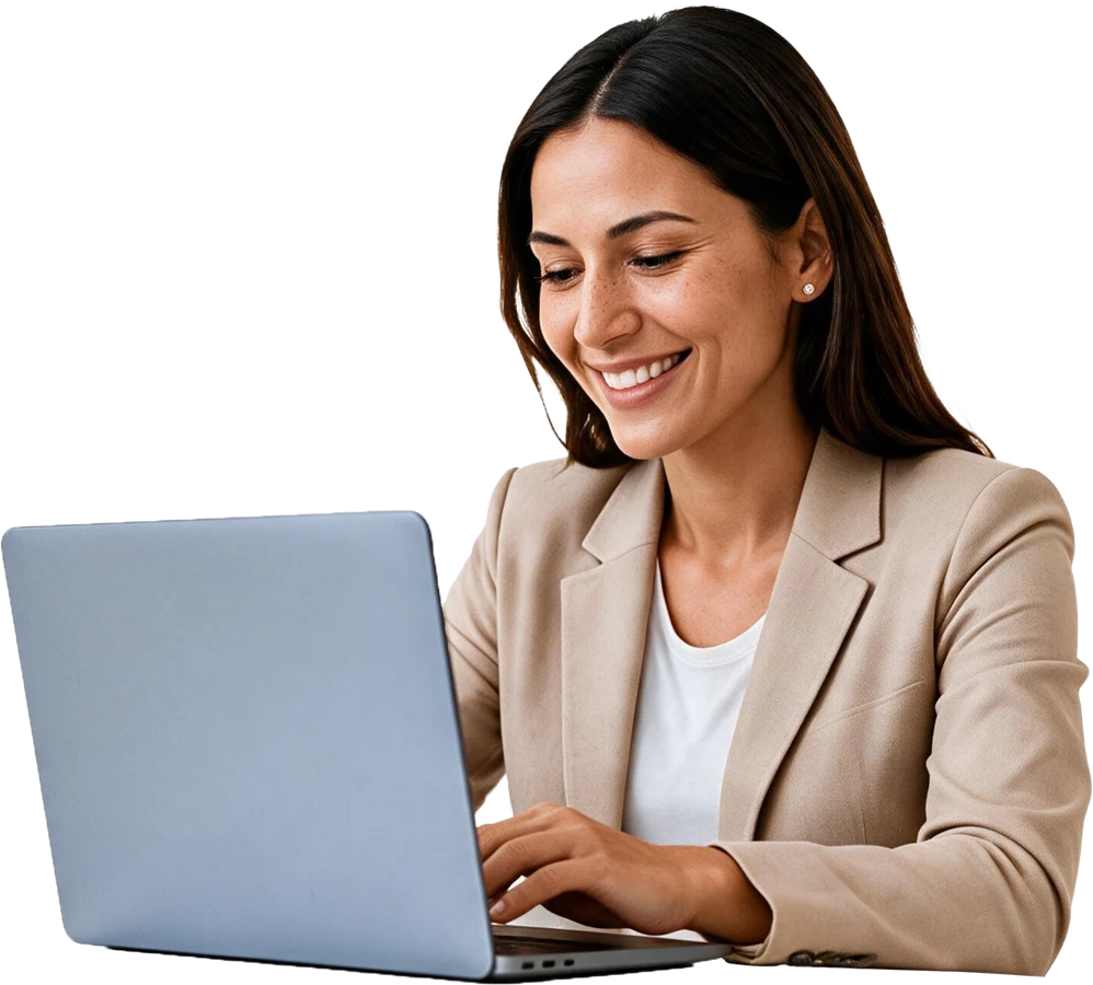 Gestora escolar acessando o Acadesc no notebook